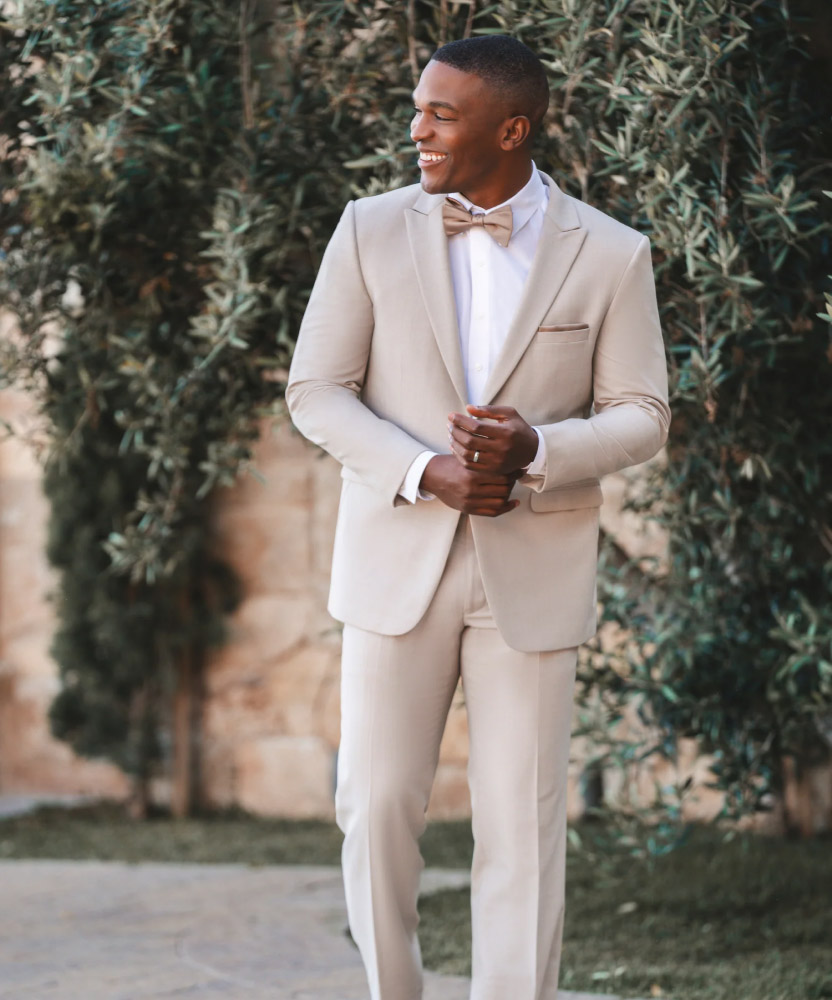 Model wearing a tuxedo